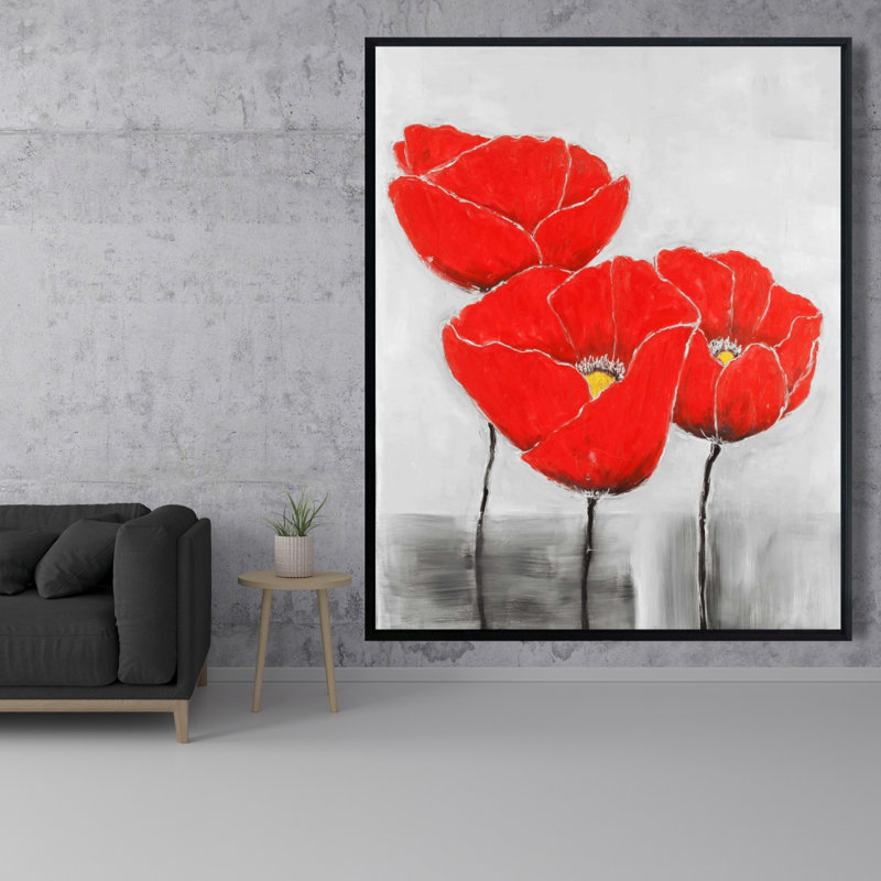 Three Poppies Print On Canvas