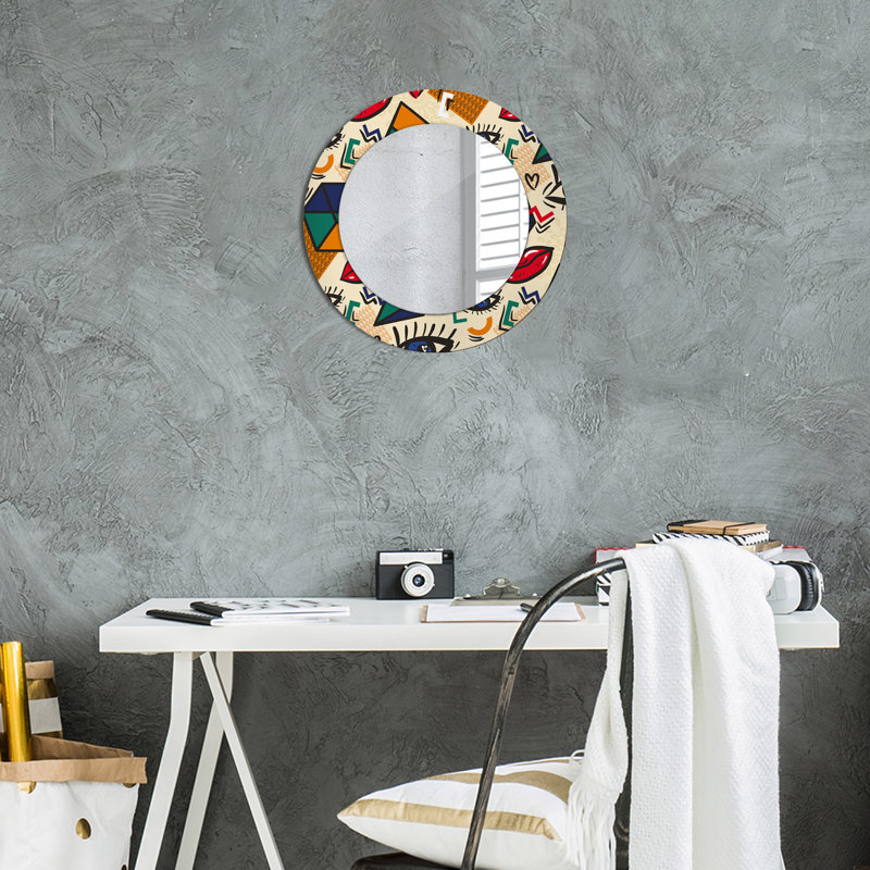 Huldar Glass Flat Wall Mirror, 60cm H x 60cm W, Orange Oak Wood