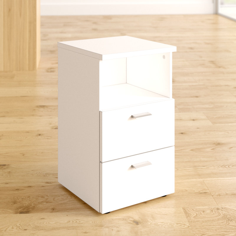 Gene 35cm W Particle Board / Chipboard Bedside Table, White Matte