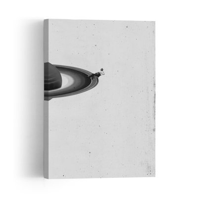 Rêveur sur un anneau cosmique, affiche murale minimaliste, moderne et rétro représentant un paysage naturel