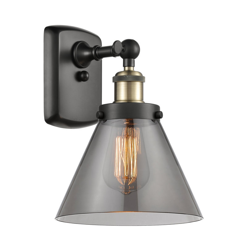Applique murale 1 lumière 8 po Ballston Urban Cone , Laiton antique noir, Plaqué couleur fumée, Ampoule non incluse