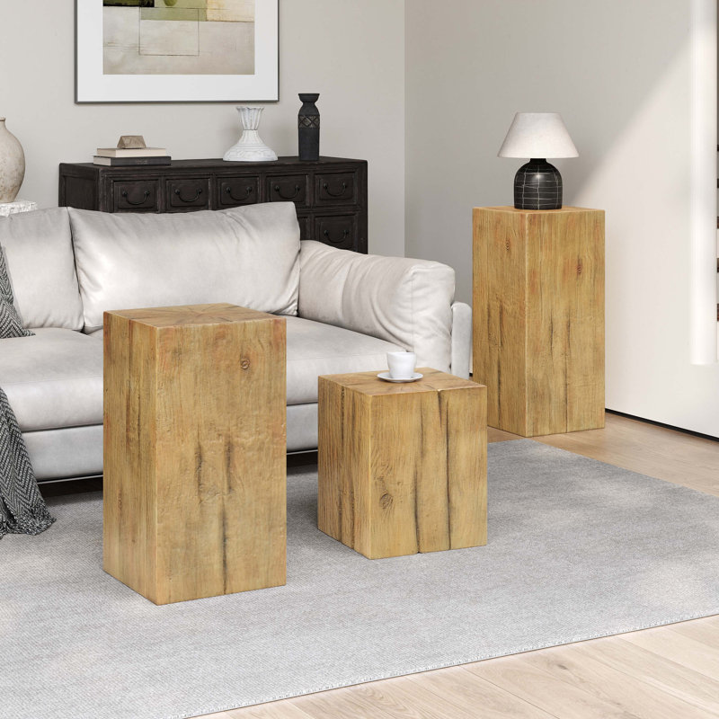 Ensemble de tables d'appoint de style rétro naturel, tables de bout empilables, table d'appoint MGO à colonne carrée pour le salon, la chambre à coucher et le bureau
