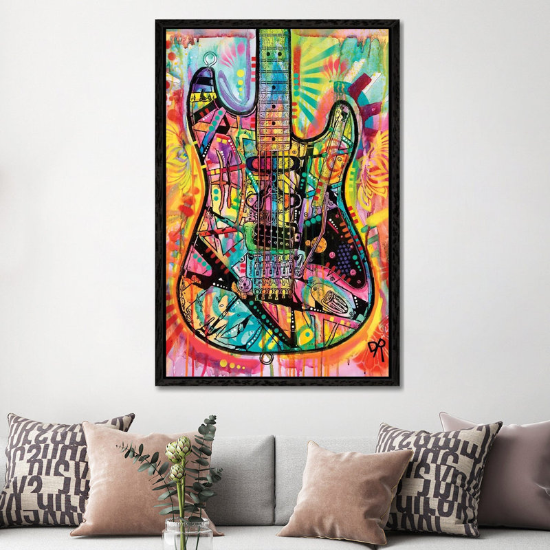Guitar by Dean Russo - Print on Canvas, 152.5 cm H x 101.5 cm W, Black Framed Canvas