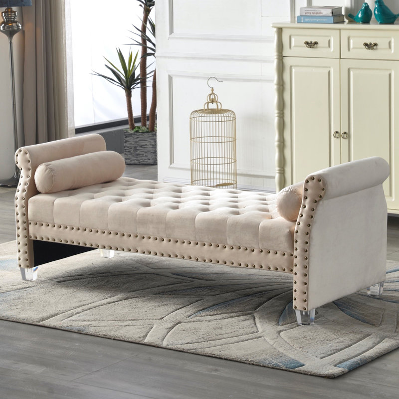 Fleeton Velvet Upholstered Bench, Beige