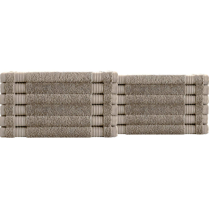Shannan 12 Piece Turkish Cotton Washcloth Towel Set, Beige