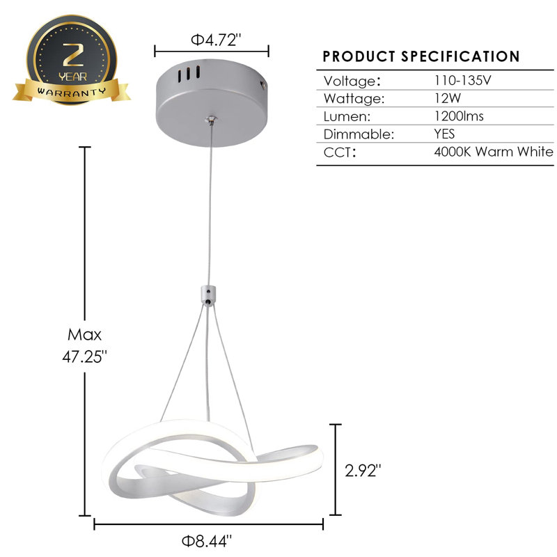 Luminaire suspendu rétractable à 1 lumière de 8,44 po L / blanc / neutre Kandan (lumière neutre) Kandan