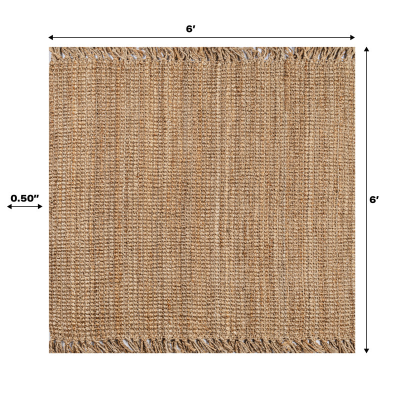 Eastmont Pata Hand Woven Chunky Jute with Fringe Natural Rug, Square 6'