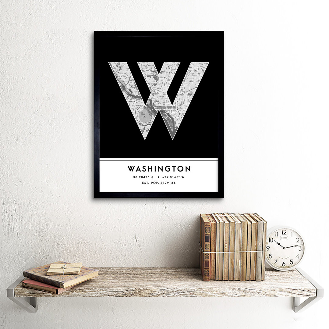Washington City Map Washington United States City Map Black And White - Single Picture Frame Typography
