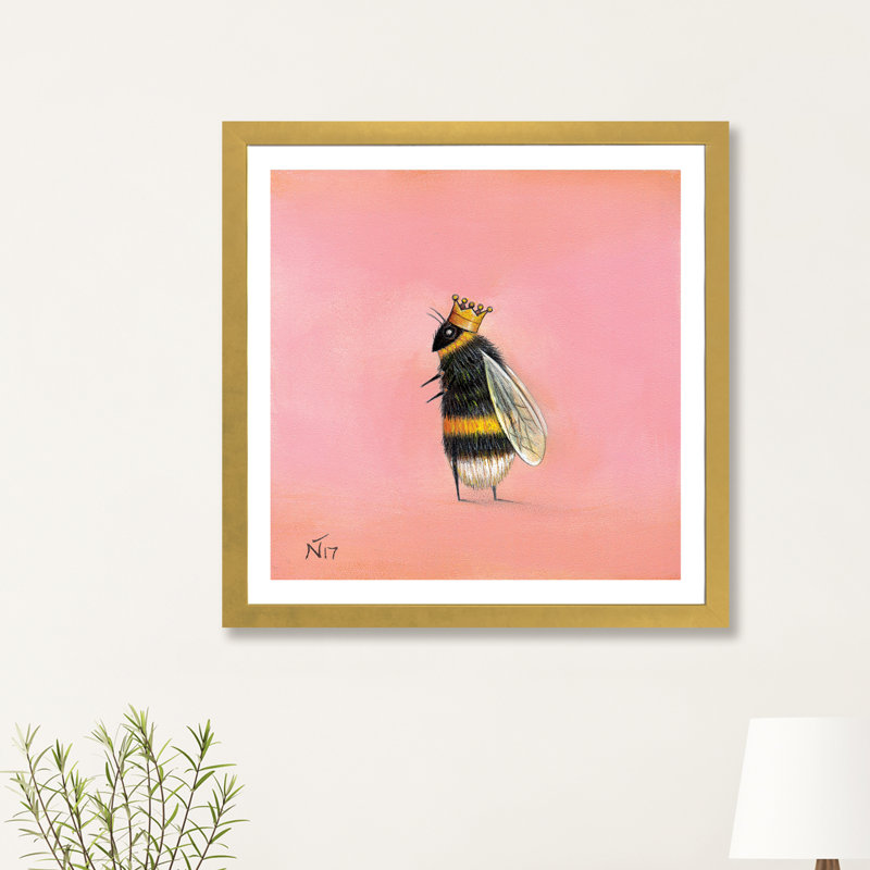 «Queen Bee» par Neil Thompson - reproduction d'art, H 16 po x l 16 po x p 1 po, Papier doré, Blanc