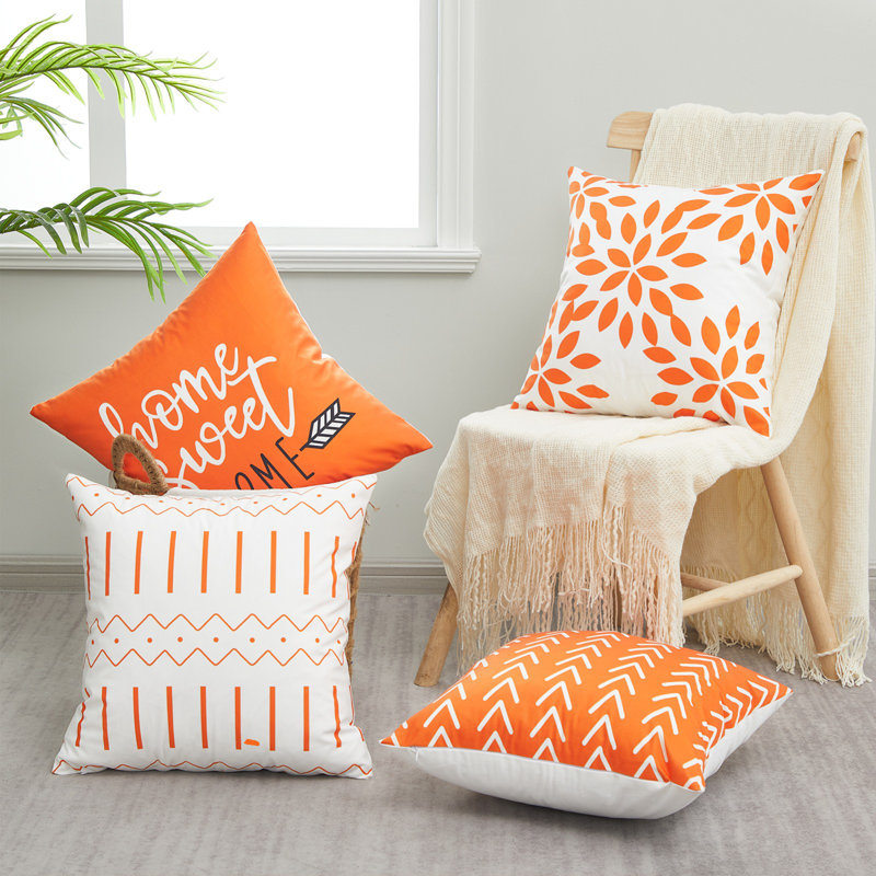 Housse de coussin d'extérieur carré Impression KD125, Orange / blanc
