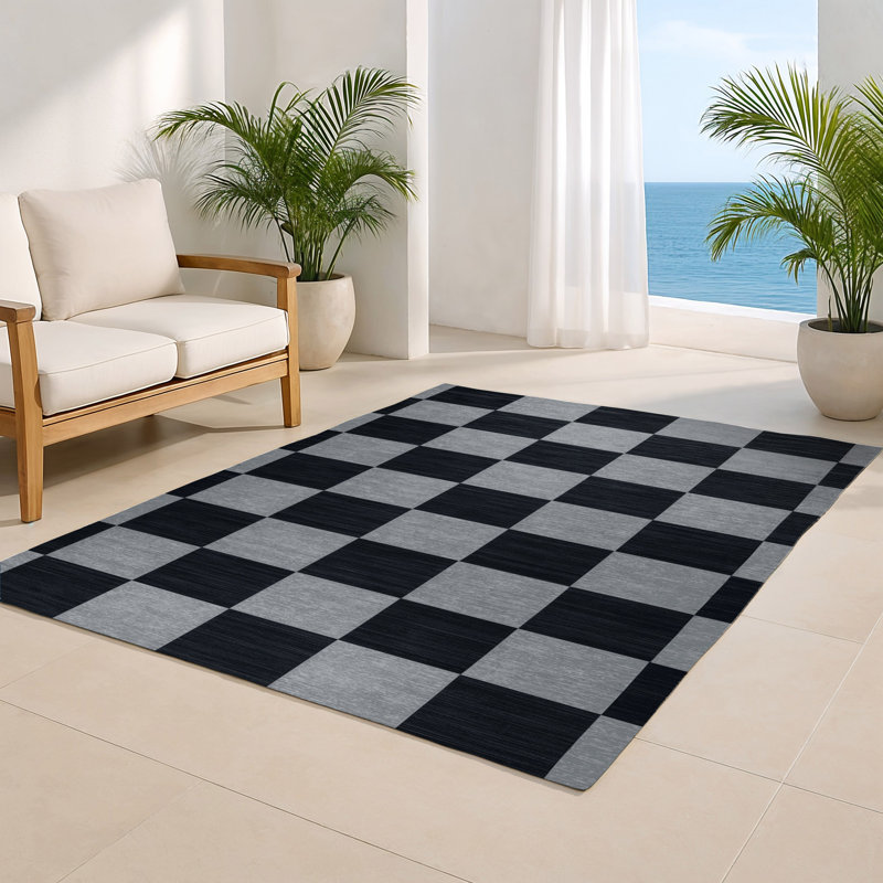 Tapis d'intérieur et d'extérieur à carreaux gris, Rectangle 4pi x 6 pi