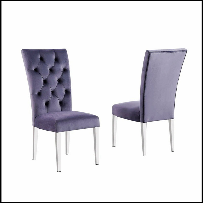 Ensemble de 2 chaises de salle à manger rembourrées Modern Velvet, pieds chromés, dossier capitonné pour un confort élégant