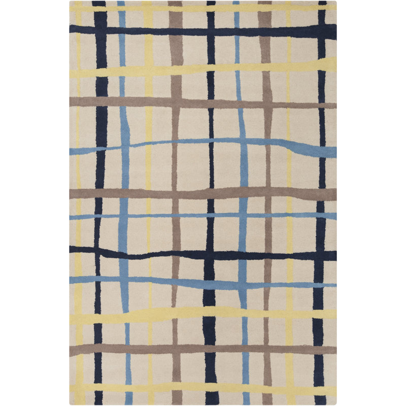 Tapis crème en laine écossais jaune et brun touffeté à la main Ailey Authentic