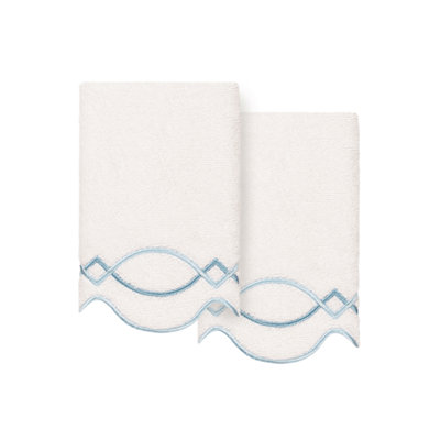  100% Turkish Cotton DIAMOND CHAIN Scallop 2PC Embellished Fingertip Towel Set