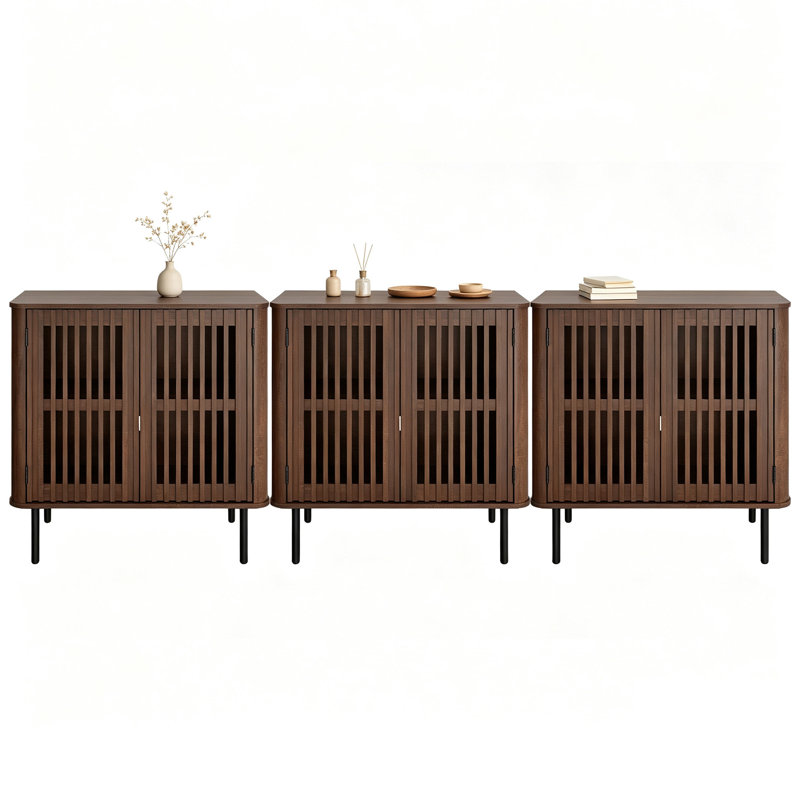 Buffet moderne de 240 cm (94,5 po) avec 6 portes et tablettes ajustables pour cuisine, salle à manger, salon, Walnut