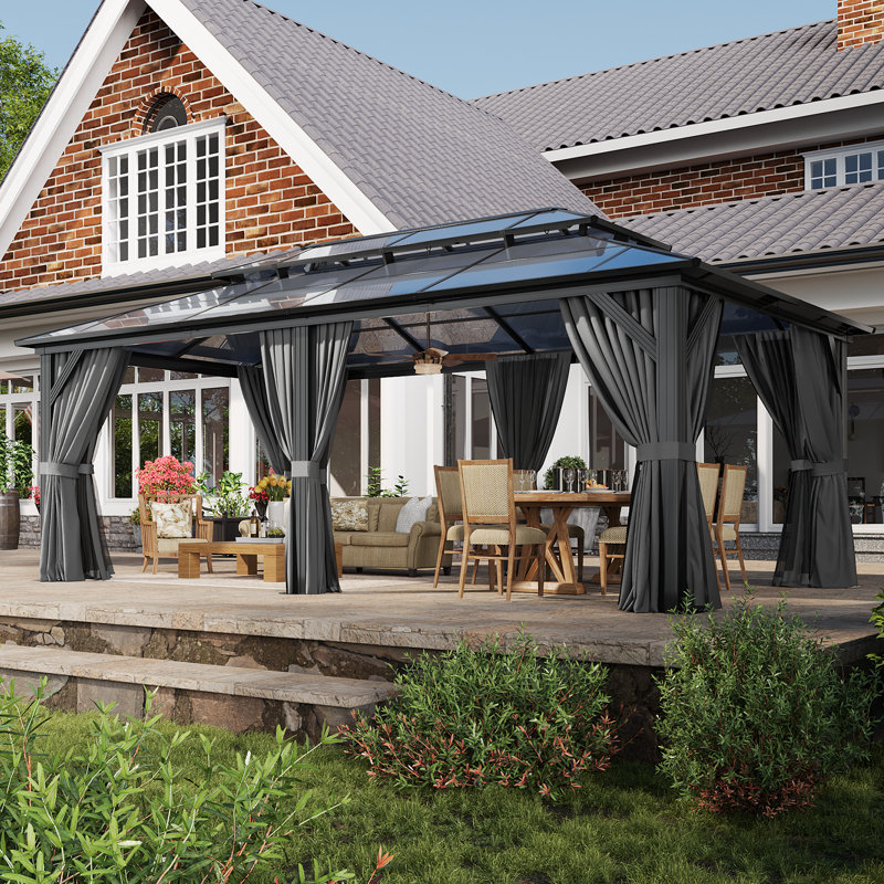 Double Roof Gazebo, 112.2" H x 235.43" W x 142.91" D, Gray