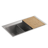 Poise® 33" L x 18" W x 9.5" Undermount Kitchen Sink Includes Cutting Board and Bottom Bowl Rack