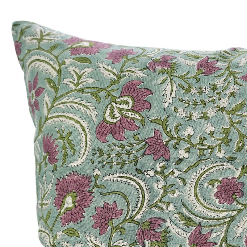 Housse de coussin en lin pur à motif de Fab Fabine, turquoise, Kundanvan, H 22 po x l 22 po, Carrée