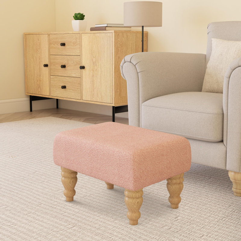 Large Footstools Wood Turned Leg , Natural, Boucle, Pink