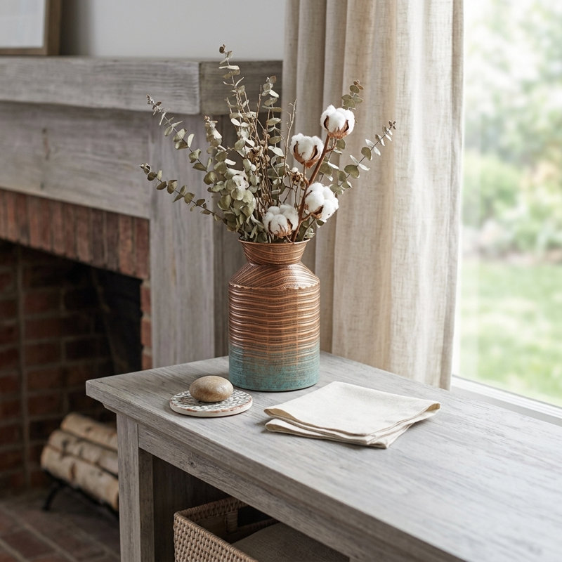 Vase décoratif en métal patiné avec motif estampé Kyani, H 9,25 po x l 6,25 po x P 6,25 po