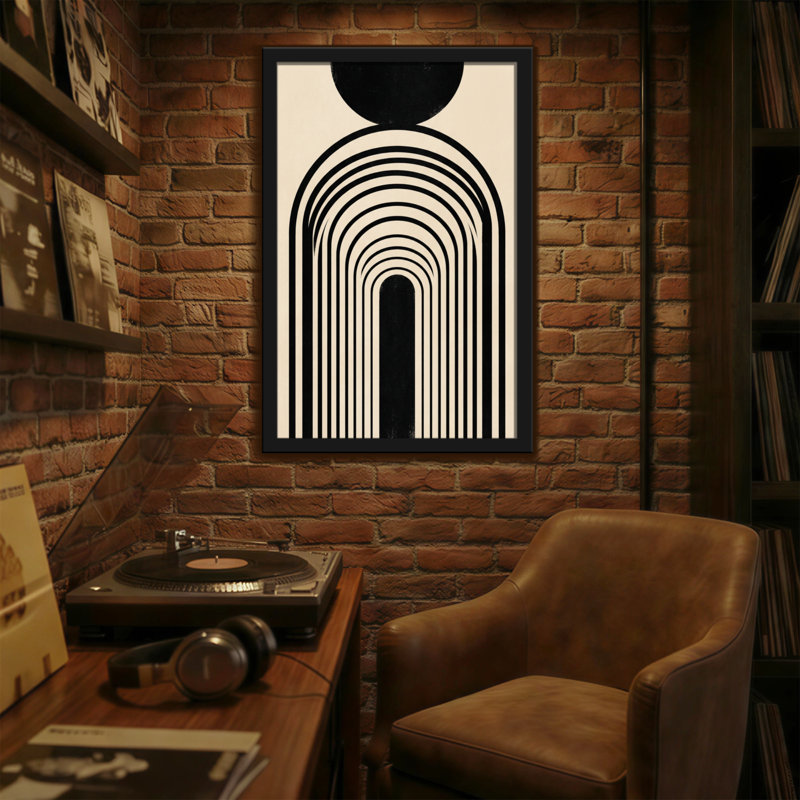 Motif d'arche géométrique abstrait noir et crème, H 18 po x l 12 po