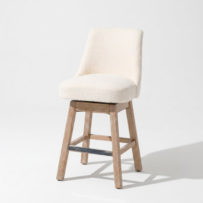 Set of 2 360-Degree Swivel 26-Inch Counter Height Bar Stools with Supportive Padded Backs, Modern Mid-Century Upholstered Stools with Sturdy Solid Wood Legs for Kitchen Islands, Home Bars, Breakfast Nooks, Dining Rooms