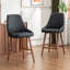 Tabouret de bar moderne en similicuir avec dossier et pieds en bois, chaise de bar rembourrée à hauteur de comptoir pour îlot de cuisine-1195408886