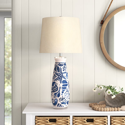 Lampe de table à motif bleu / ivoire / transparent 31 po Lyanna