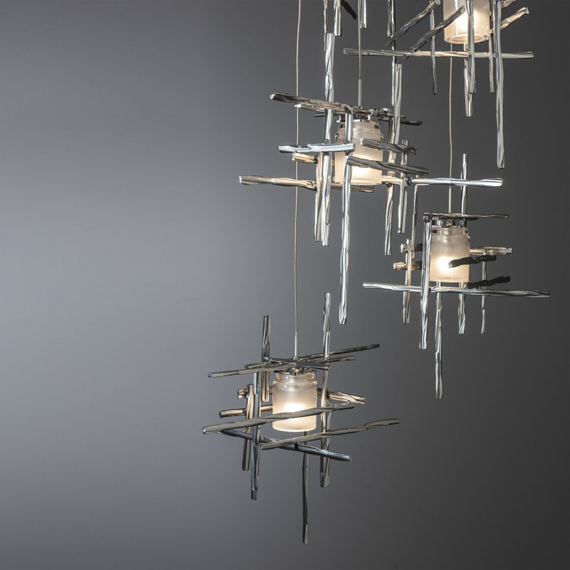 Tura 5 - Light Cluster Pendant, 50" - 130", Seeded Clear, Sterling