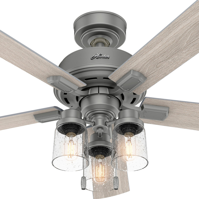 52" Hartland 5 - Blade Standard Ceiling Fan with Pull Chain and Light Kit Included, Matte Silver