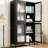 Black Metal Cabinet With 4 Shelves And Glass Door Compartments - Freestanding For Office, Living Room, Kitchen Elegant Style 4-shelf Reinforced Tempered Bathroom Storage