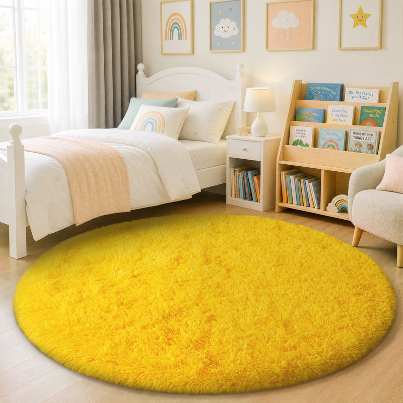Extra Thick and Soft Round Rug Yellow Indoor Rug Perfect for Living Rooms, Bedrooms, Nurseries, and Kids' Rooms, Yellow