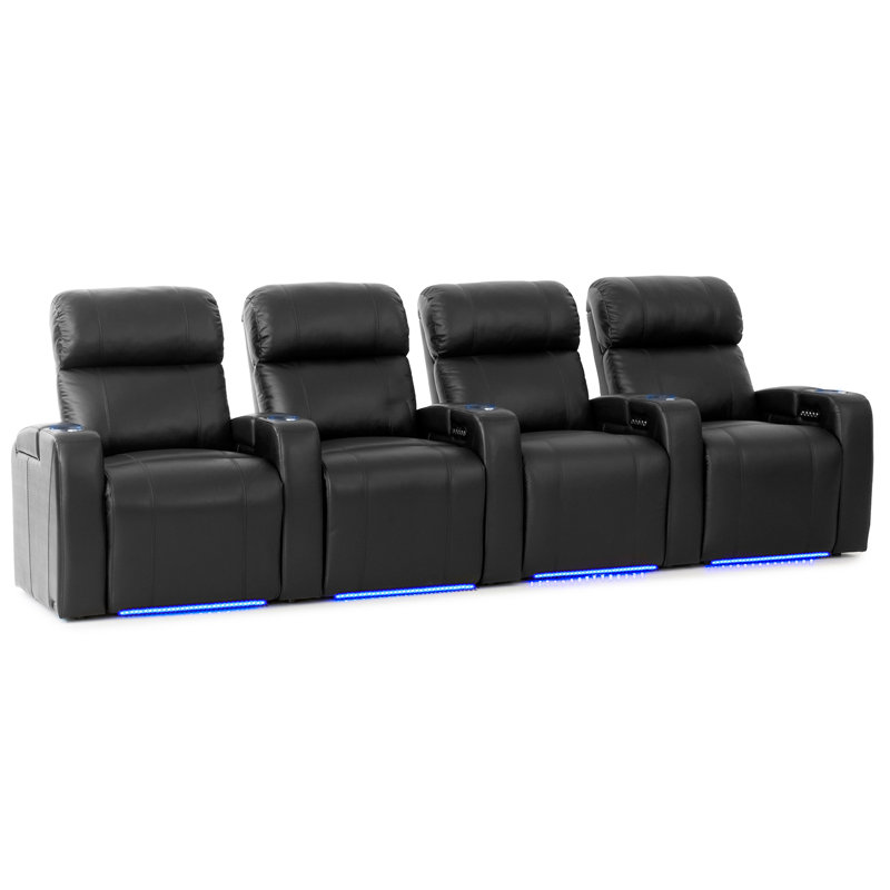 Upholstered Power Reclining Home Theater Seating with Cup Holder