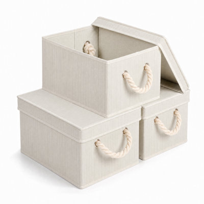 Stackable Fabric Storage Bins with Lids, Space-Saving Closet Organizer Boxes, Large-Capacity Particle-Proof Home Storage for Bedroom/Kitchen/Office -