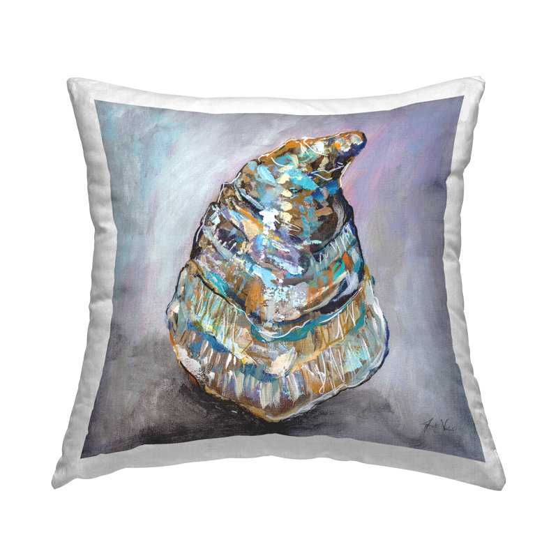 Coussin abstrait imprimé "Seashell Marine Life" par Jeanette Vertentes