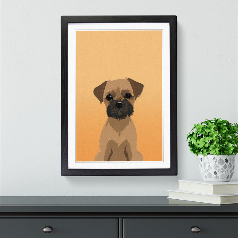 Border Terrier Minimalism - Framed Print, 64cm H x 46cm W x 2cm D, Black Framed