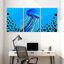 Ensemble de 3 impressions sur toile, méduse bleue avec tentacules dorés et bulles
