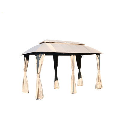Abri de jardin 10 pi x 20 pi, abri de jardin extérieur avec toits doubles, rideaux d'intimité, moustiquaires, auvent de tente de fête en métal robuste pour patio, cour arrière, terrasse, pelouse