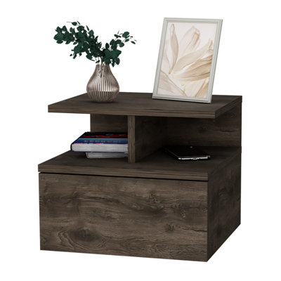 2-Tier Shelf Floating Nightstand - Modern Bedroom Nightstand With Storage Drawers | Stylish Furniture Organizer