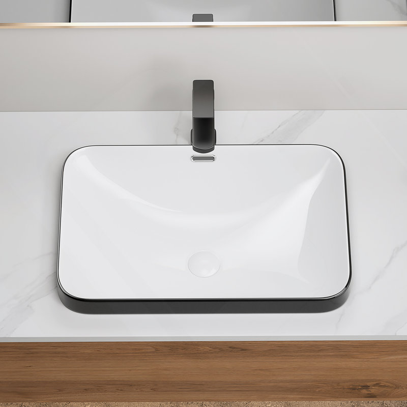 Lavabo de salle de bain encastré en céramique 22,05 po x 15,36 po x 6,7 po - vasque en porcelaine blanche, conception sans couture pour comptoir de meuble-lavabo