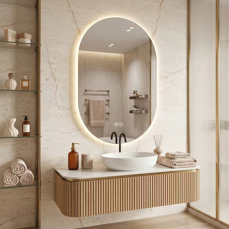 48" x 30" Frameless Oval LED Backlit Bathroom Mirror, 3 Color Dimmable Light, Anti-Fog, Touch Control, Explosion-Proof, Wall Mounted Vanity Mirror