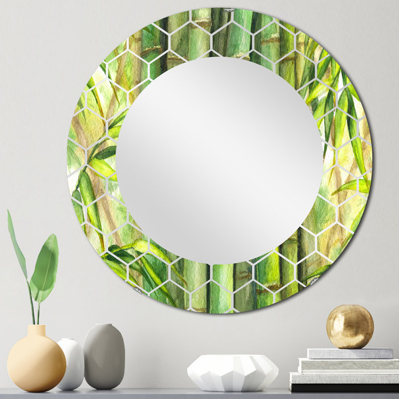 Tiges de bambou vert vif - Miroir mural transitionnel, 24 po x 24 po