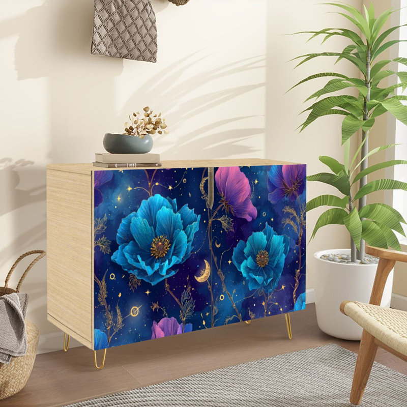 Buffet Buffet avec rangement Surface de galaxie botanique de luxe avec 2 portes pour le salon et la cuisine