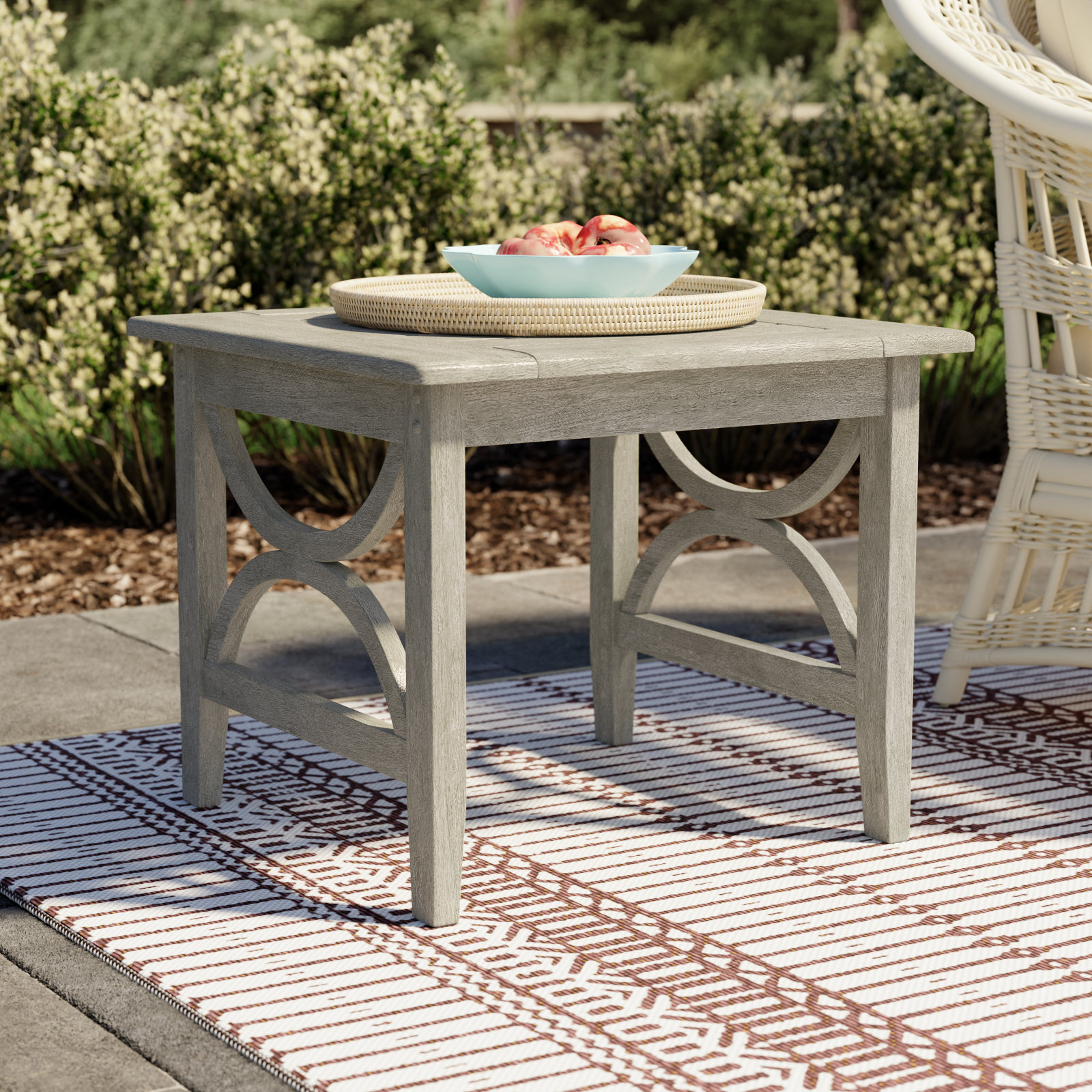 Brunswick 22" Teak Patio Side Table, Weathered Gray