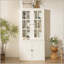 Ensemble mural rétro-moderne avec portes en verre et tablettes latérales, parfait pour un rangement élégant et une présentation dans n'importe quelle pièce