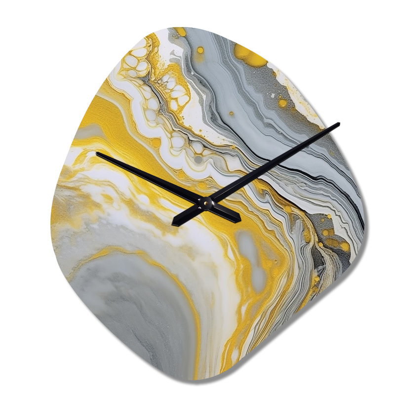 Symphonie de marbre gris et jaune - horloge murale asymétrique en métal, forme unique, Grand
