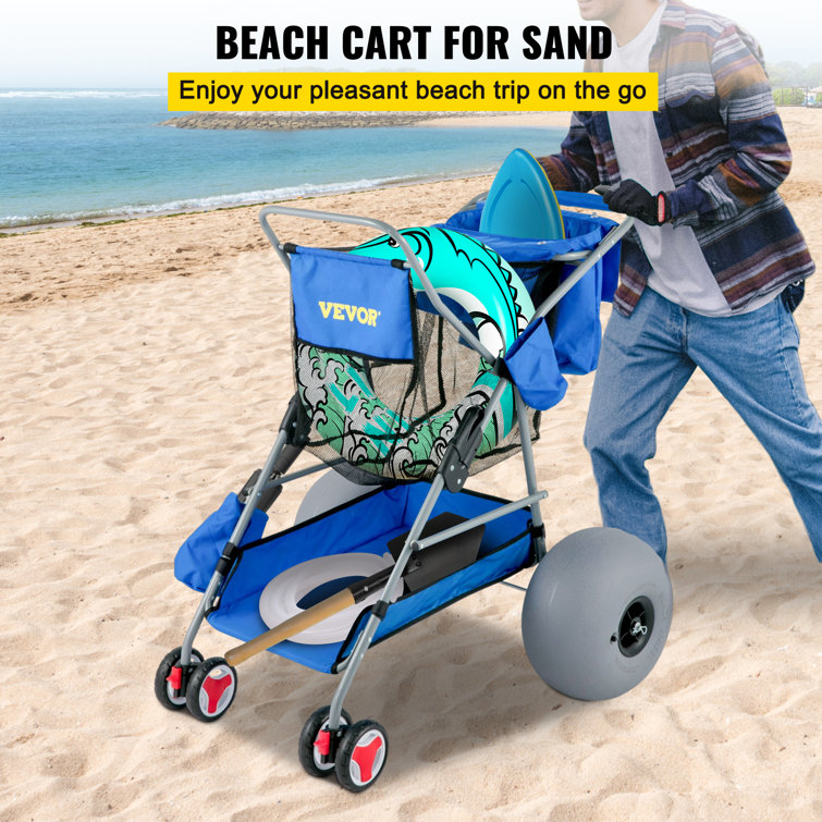 VEVOR Beach Wonder Wheeler 12 in. All-Terrain Balloon Wheels 350 lbs. Beach Cart for Sand Beach Buggy with Storage Bag, Blue