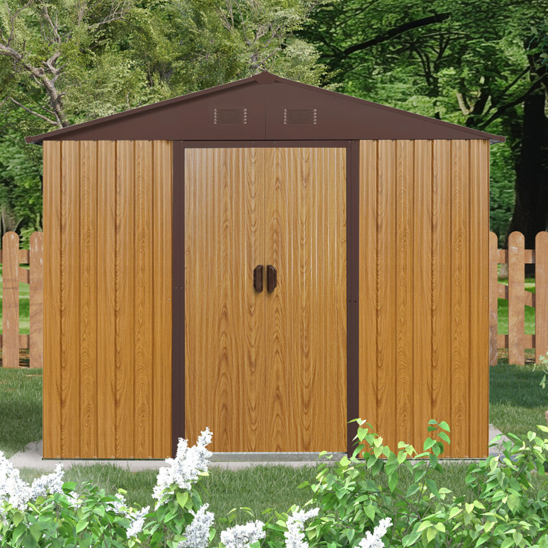 Long-lasting 8ft X 4ft Metal Shed - Coffee For Outdoor Storage Purposes 8x4 Ft With Anchors Stability Patio, Coffee