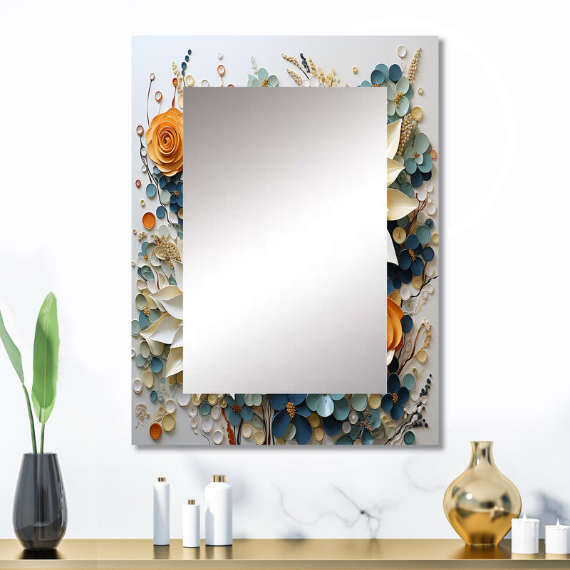 White Succulents Flowers Serene Succulents - Succulent Decorative Mirror, Traditional Wall Mirror, Printed Metal Art