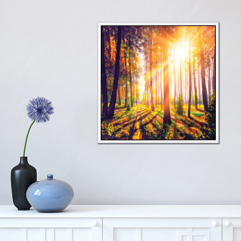 Spring Forest Trees. Nature Green Wood Sunlight Background by Valery Rybakow - Painting on Canvas, 45.72 cm H x 45.72 cm W
